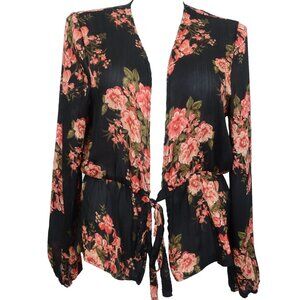 Wild Jasmine Long Sleeve Floral Feminine Tie Front Top Size 2XL Kimono Blouse